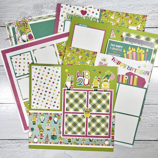 12x12 birthday scrapbook page layouts with gnomes