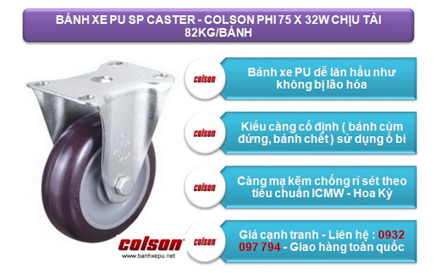 Bánh xe đẩy PU phi 75 chịu tải 82kg | S2-3058-95P www.banhxepu.net