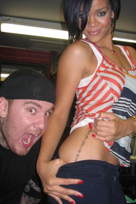 Rihanna Hip Tattoo. Pop singer Rihanna has quite a few tattoos,