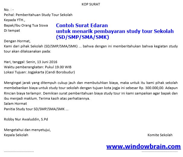 Contoh Surat Edaran Sekolah Tentang Study Tour Format doc 