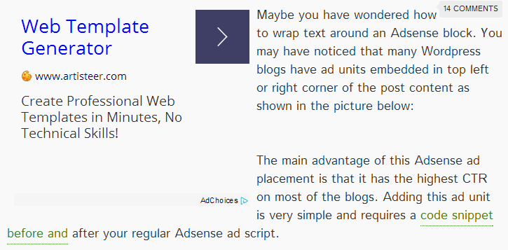 Maybe you have wondered how to wrap text around an Adsense block Wrap text around Adsense block in left or right corner