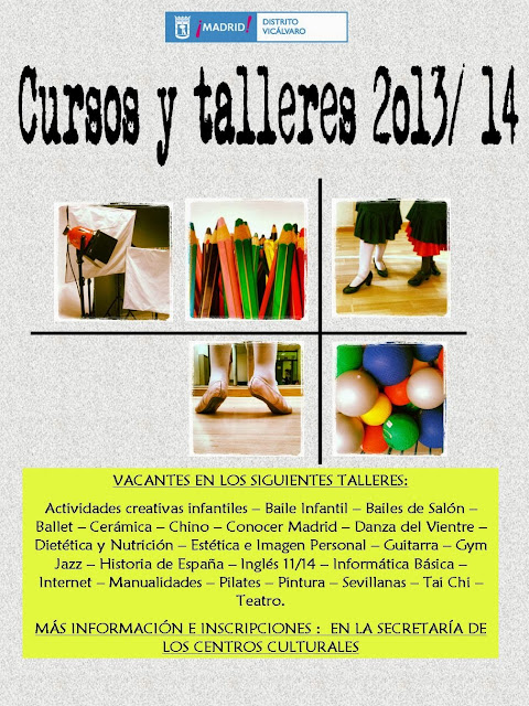 Vacantes en talleres de los Centros Culturales de Vicálvaro 2013/14