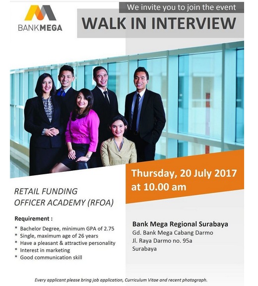 Rekrutmen Terbaru Bank Mega Besar Besaran Tahun 2017 