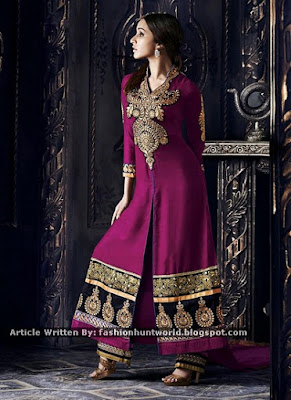 Green Malaika Arora Khan Slit Anarkali Suit / Magenta Shraddha Kapoor Suit