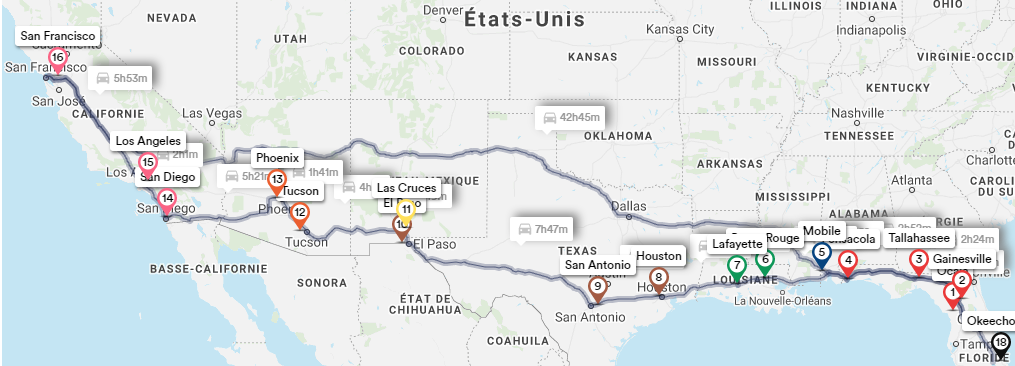          Voyage sud des États-Unis, automne 2025