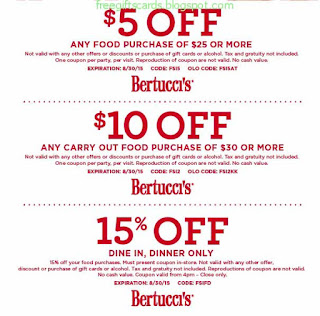 Free Printable Bertucci's Restaurant Coupons