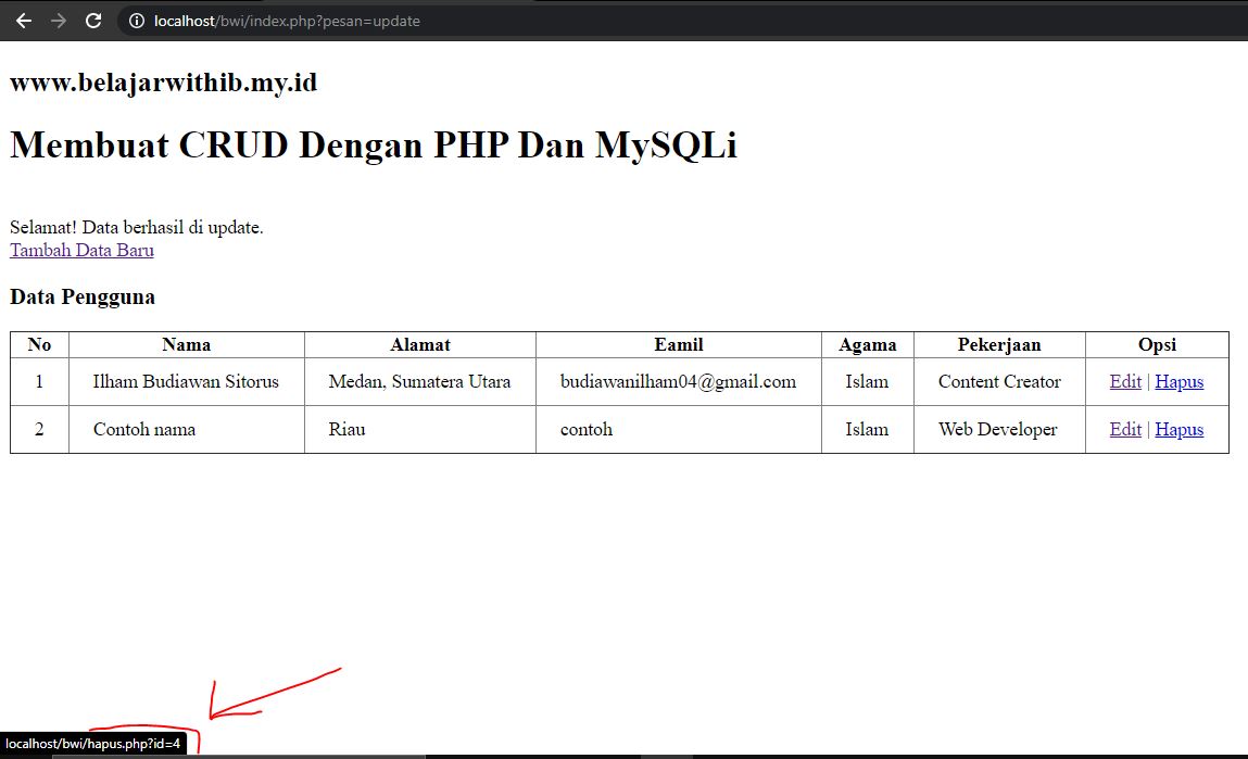 Tutorial PHP Pemula Part 14 : Cara Membuat CRUD Dengan PHP Dan MYSQLi