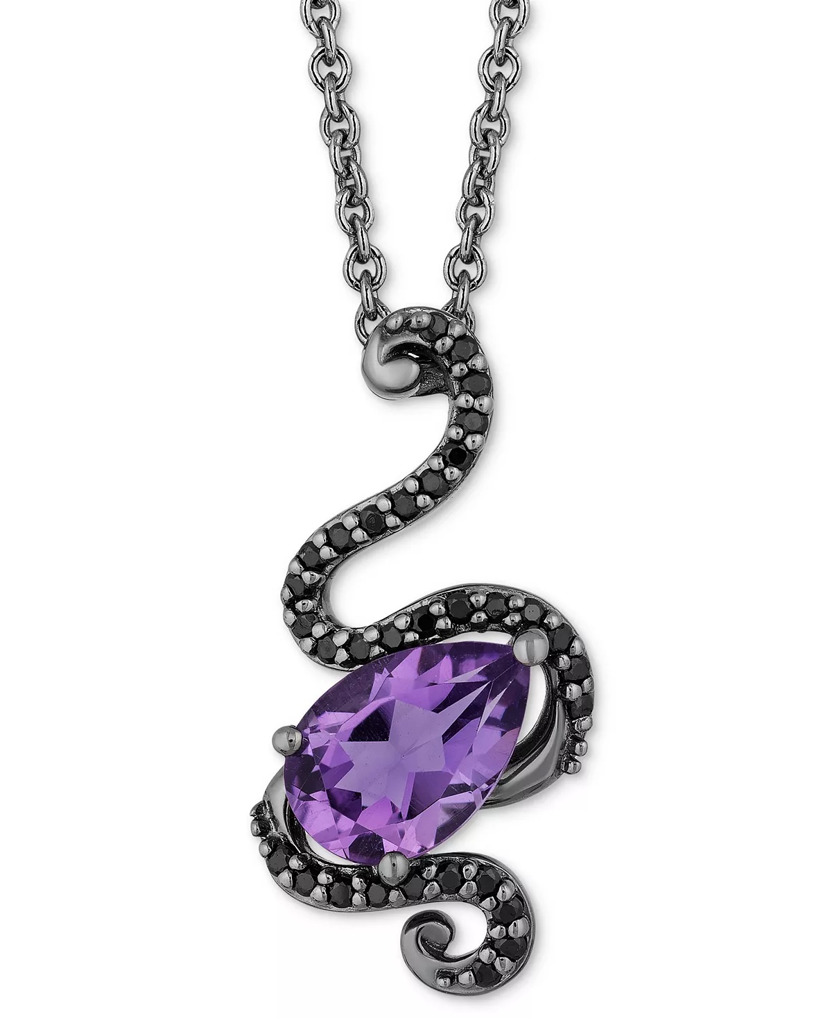 Amethyst (1-1/10 ct. t.w.) & Black Diamond (1/6 ct. t.w.) Ursula Tentacle Pendant Necklace in Black Rhodium-Plated Sterling Silver, 16" + 2" extender