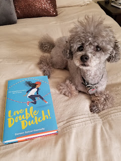 Tiger with the book Love Double Dutch! ~ Doreen Spicer-Dannelly's Operation Awesome Debut Author Spotlight and Emerging First Book