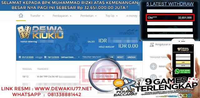 Bukti Transfer Kemenangan Member Setia DEWAKIUKIU