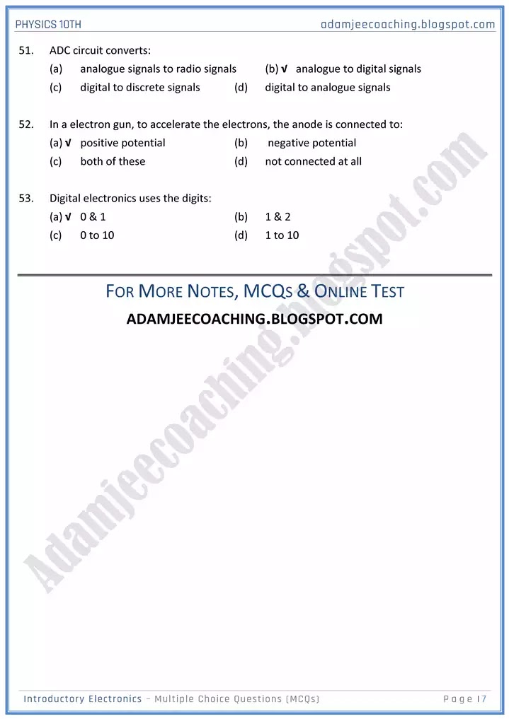 introductory-electronics-mcqs-physics-10th