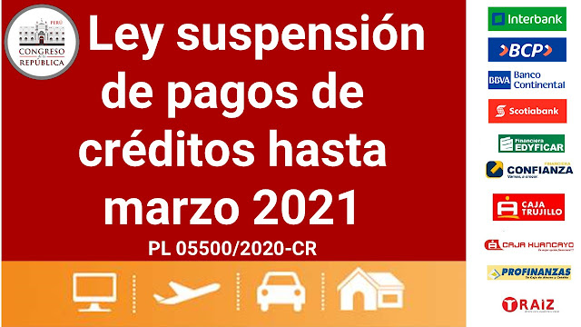 Ley suspensión de pagos de créditos hasta marzo 2021 preparada por el Congreso del Perú