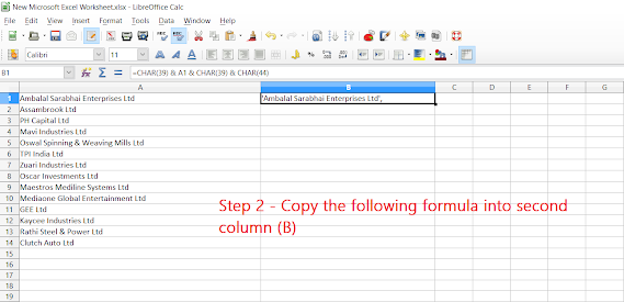 how to add single quote and comma after each record in excel