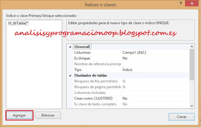 agregar un indice con SQL Server