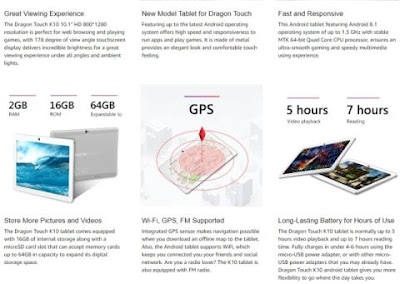 Dragon Touch K10 specs features