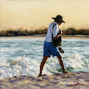 'Sunset Beach Walk'. oil on stretched canvas. 30 x 30cm (sunset beach walk cm)