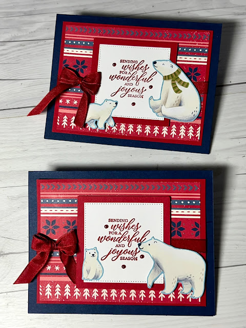 Polar-bear themed Holiday Greeting card using Stampin' Up! Beary Christmas Designer Series Paper