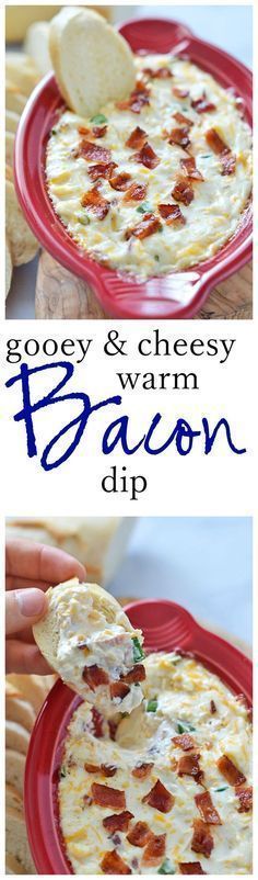 Gooey and Cheesy Warm Bacon Dip - Comes together in less than 30 minutes and is the perfect crowd-pleasing appetizer! #vegan #healthy