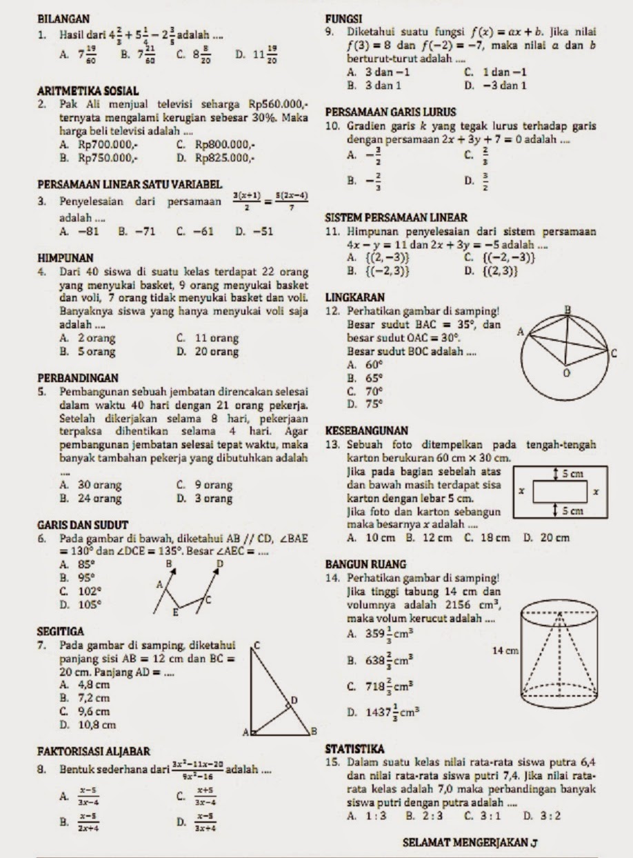  salah Satunya dari BING Membahas perihal Soal Soal dan Pembahasan UN Matematika SMP/MTS Seribu Rumus