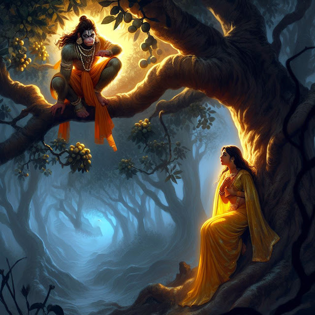 Seetha saw Hanuman in the tree branch