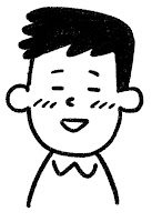 ■の表情のイラスト（照れ）白黒線画