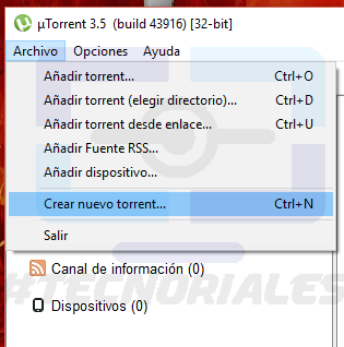 menu Crear torrent