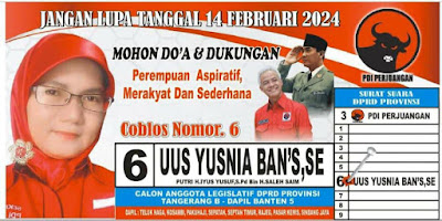 JANGAN LUPA... Uus Yusnia Ban's, SE Caleg DPRD Provinsi Tangerang B - Dapil Banten 5