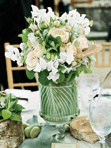 Green and White Floral Table Arrangement