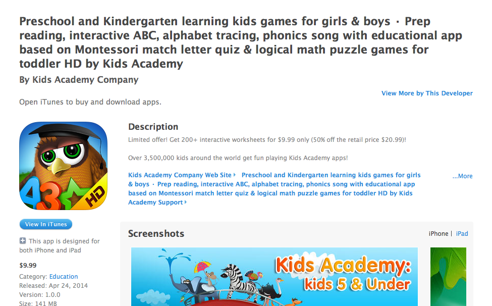Kids Academy Company Preschool and Kindergarten learning kids' games for girls & boys : A Review by BeckyCharms 2014