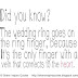 The wedding ring goes on the ring finger, because it's the only finger with a vein that connects to the heart. 