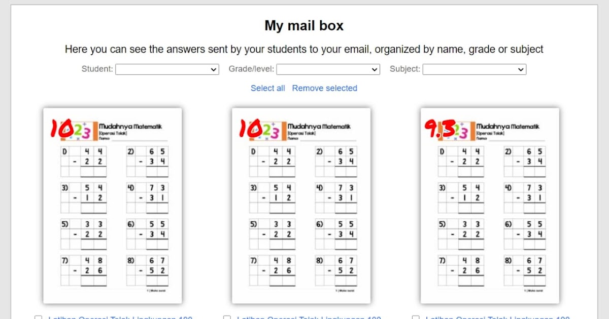 Cikgu Hijau Latihan 1 Matematik Operasi Tolak Dalam Lingkungan 100 Tanpa Mengumpul Semula Secara Online Melalui Liveworksheet Com