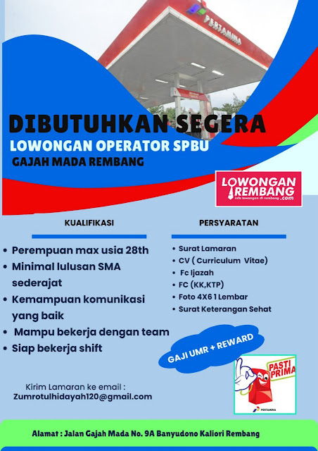 Lowongan Kerja Pegawai Operator SPBU Gajah Mada Rembang