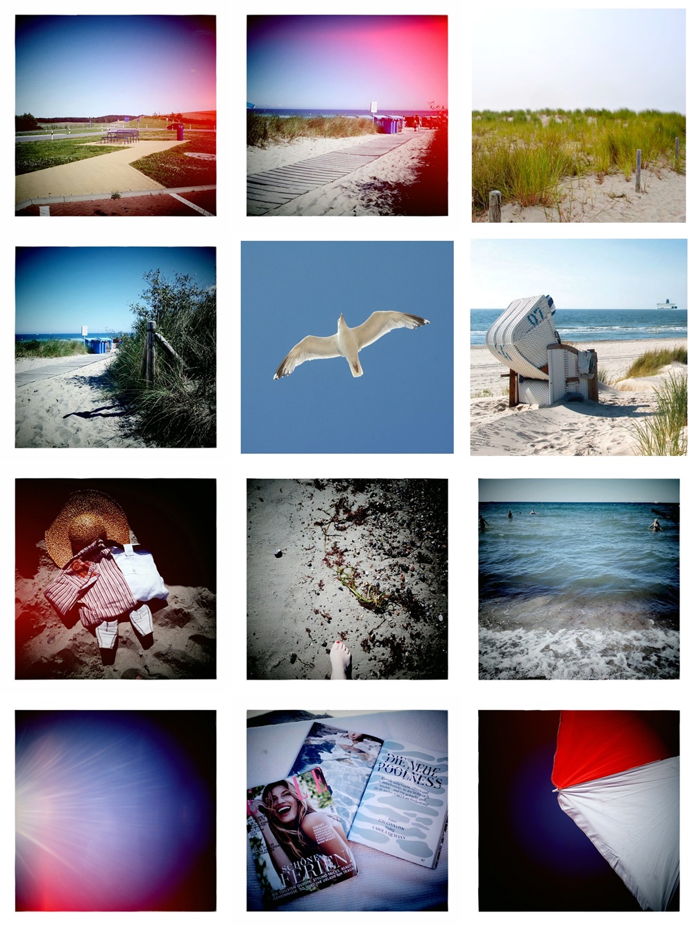 Some more photos in style of old Polaroid Snap Instant photos of warnemuende and beach, beachimpressions