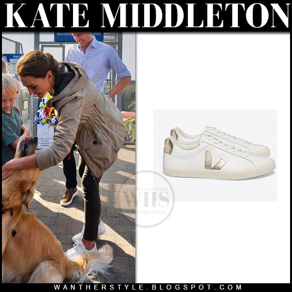Kate Middleton in khaki jacket and white leather sneakers on September ...