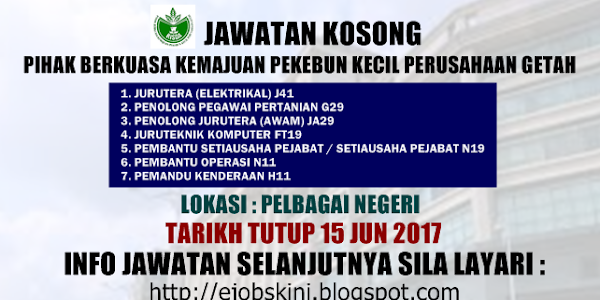 Jawatan Kosong Terkini di RISDA - 15 Jun 2017