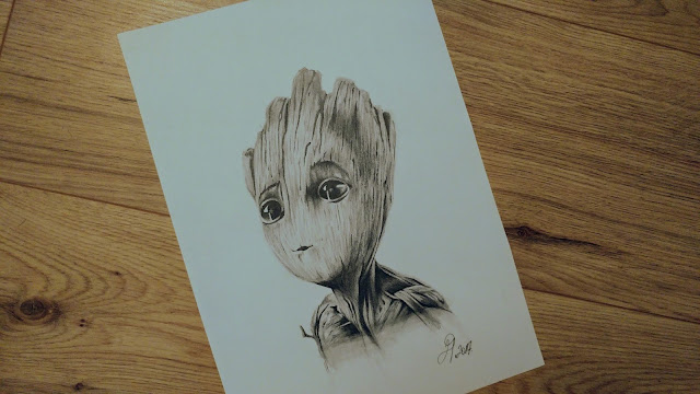 pencil sketch baby groot guardians galaxy drawing