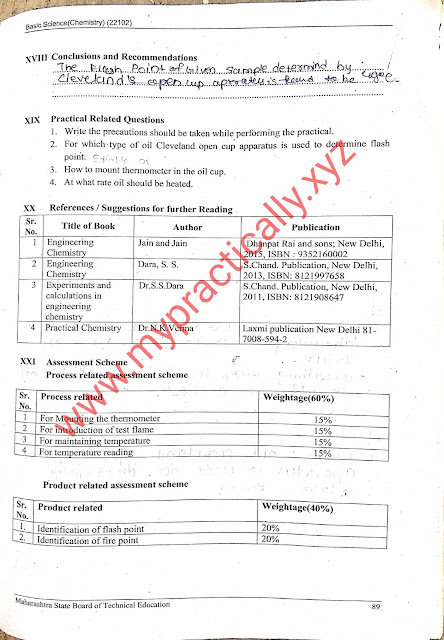 Practical answers related to your MSBTE manual answers for MSBTE diploma manual and answers MSBTE lab manual answers here  In today's article you will get specified Practical answers of first year first semester all program basic science chemistry practical number 14 flash and fire point by Clevelands open cup apparatus.