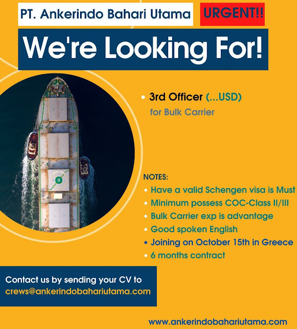 Job Vacancy Urgent Need 3rd Officer for Bulk Carrier October 2023