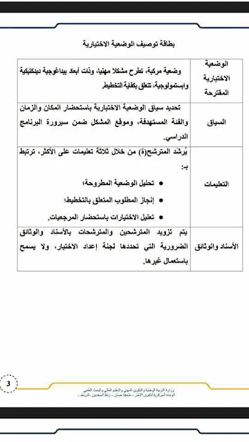 توصيف الإختبار الخاص بالتصديق على استيفاء مجزوءة التخطيط. فوج 2016