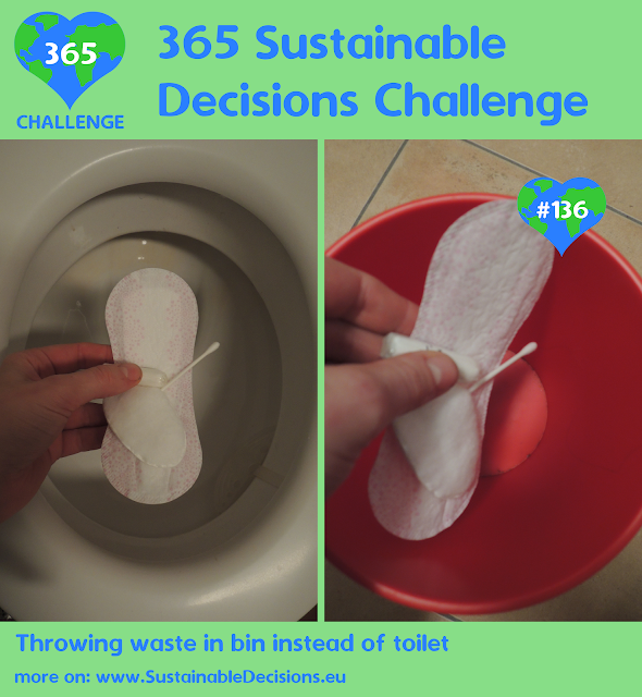 Throwing waste in bin instead of toilet enabling environmentally friendly disposal
