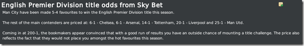English Premier League tittle odds from Sky Bet
