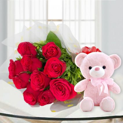 teddy & red roses