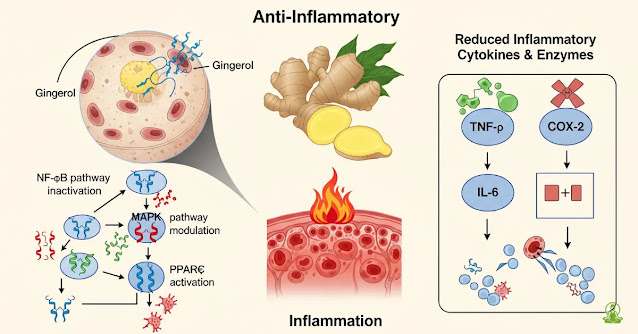 Illustration showing ginger reducing inflammation pathways in the body