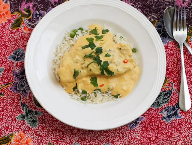 Food Lust People Love: The richness of the coconut is complemented by the addition of lime and orange juice in this beautiful curried coconut citrus cod. The tender fish is poached in the flavorful sauce. Make it as spicy or as mild as you like.