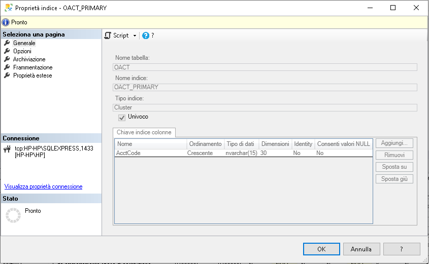 SAP BUSINESS ONE OACT_PRIMARY CLUSTERED INDEX