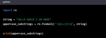 code image of  separate part of the string where it is all upper case?