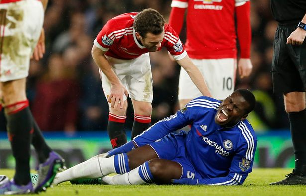Agony: Zouma lies on the pitch after sustaining the injury