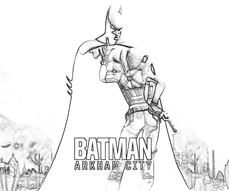 Batman Arkham City Batman Harley Quinn Coloring Pages title=