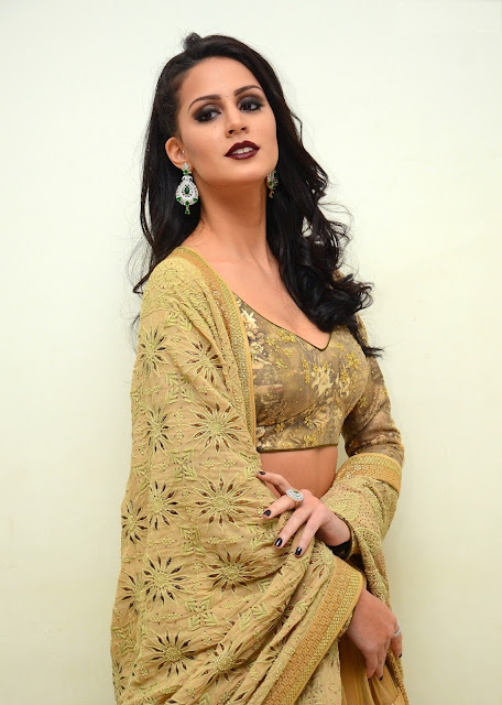 Larissa Bonessi in Cream Lehenga Choli At Telugu Film “Thikka” Audio Launch In Hyderabad