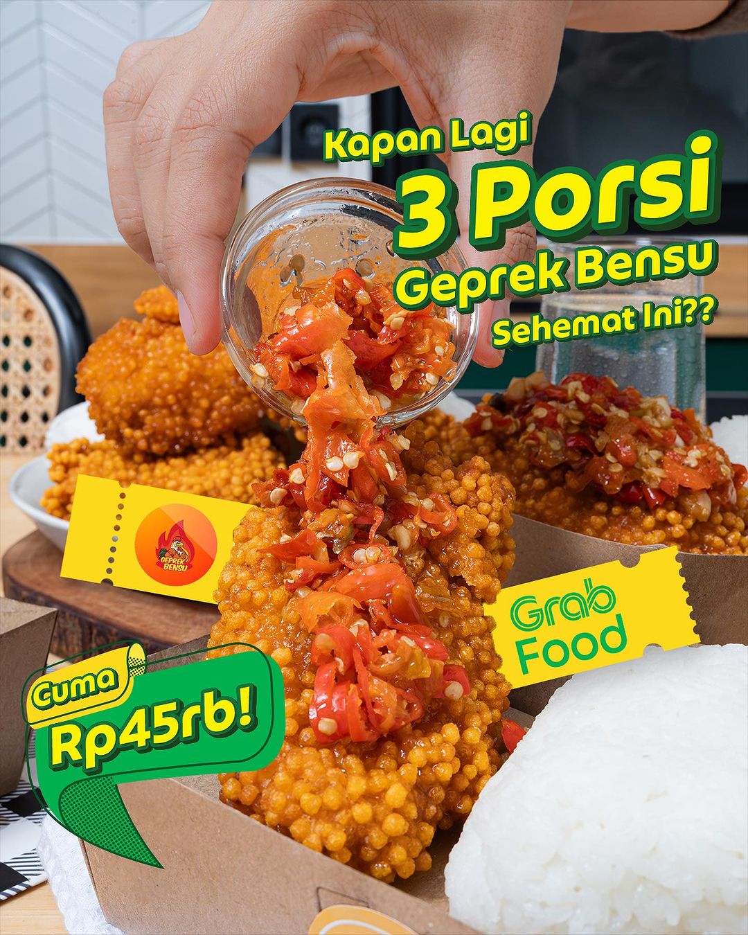 GEPREK BENSU Promo GRABFOOD! Beli 3 Porsi Cuma 45RB